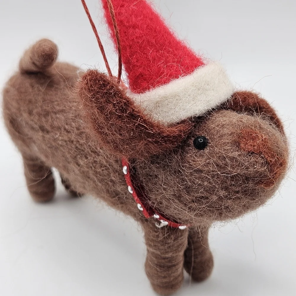Felted Christmas Holiday Mouse and Dog Ornaments Sant Hats